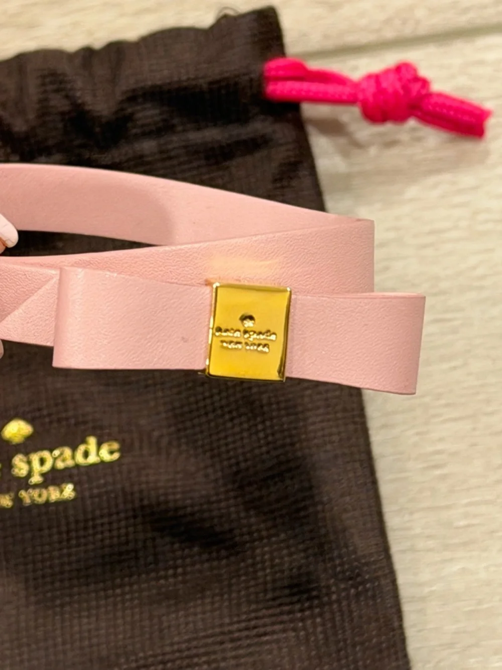 Kate Spade Bow Pink Leather Wrap Bracelet - Picture 2 of 4